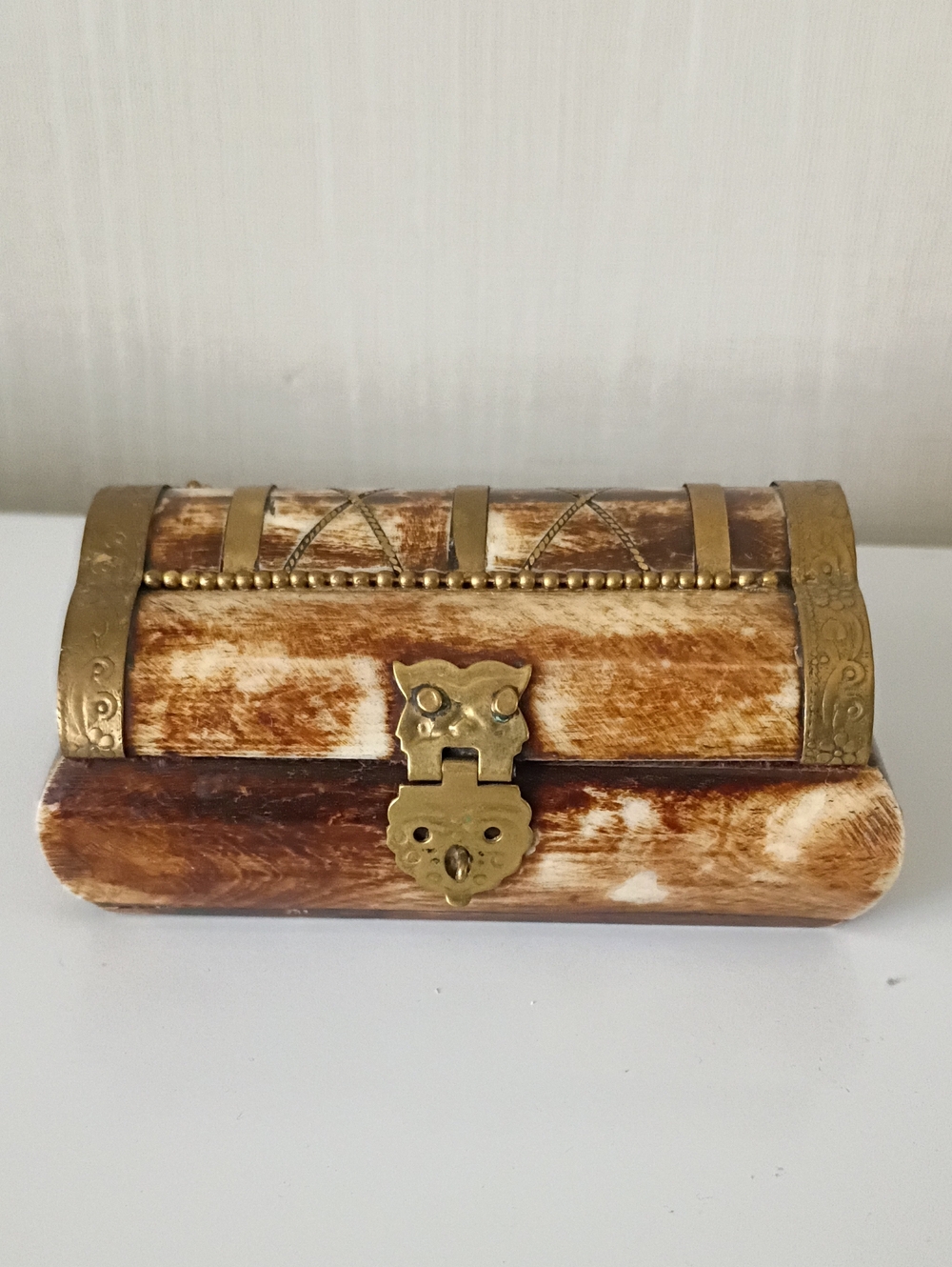 Bone And Brass Velvet-Lined Trinet Box Vintage